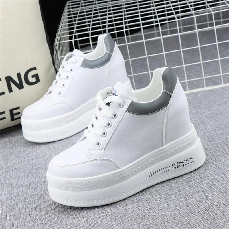 Fashion Super High Heel 10cm Women's Shoes 2024 Autumn New Thick-soled Lace-up White Shoes All-match Wedge Casual Shoes Sneakers