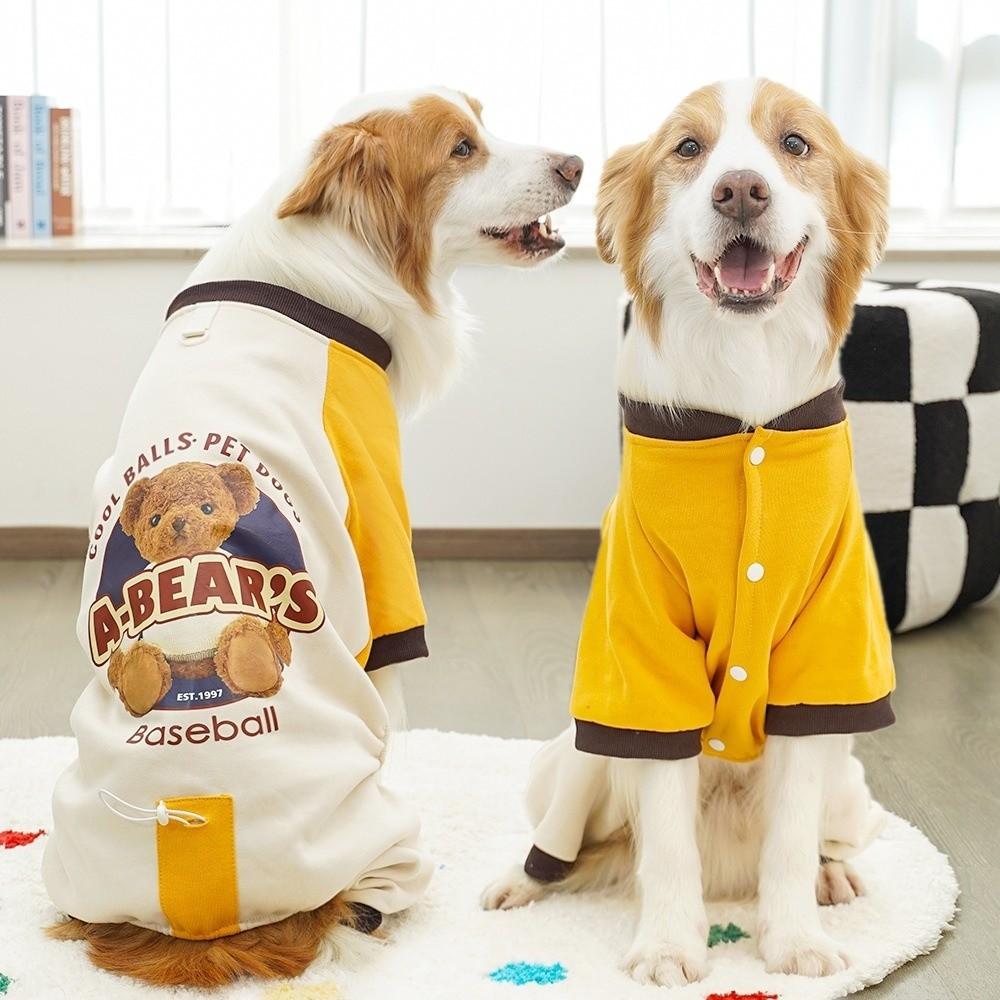 Bear Pattern Dog Jumpsuit Color Block Four Legged Clothes Cartoon Dog Warm Pajamas  Outdoor