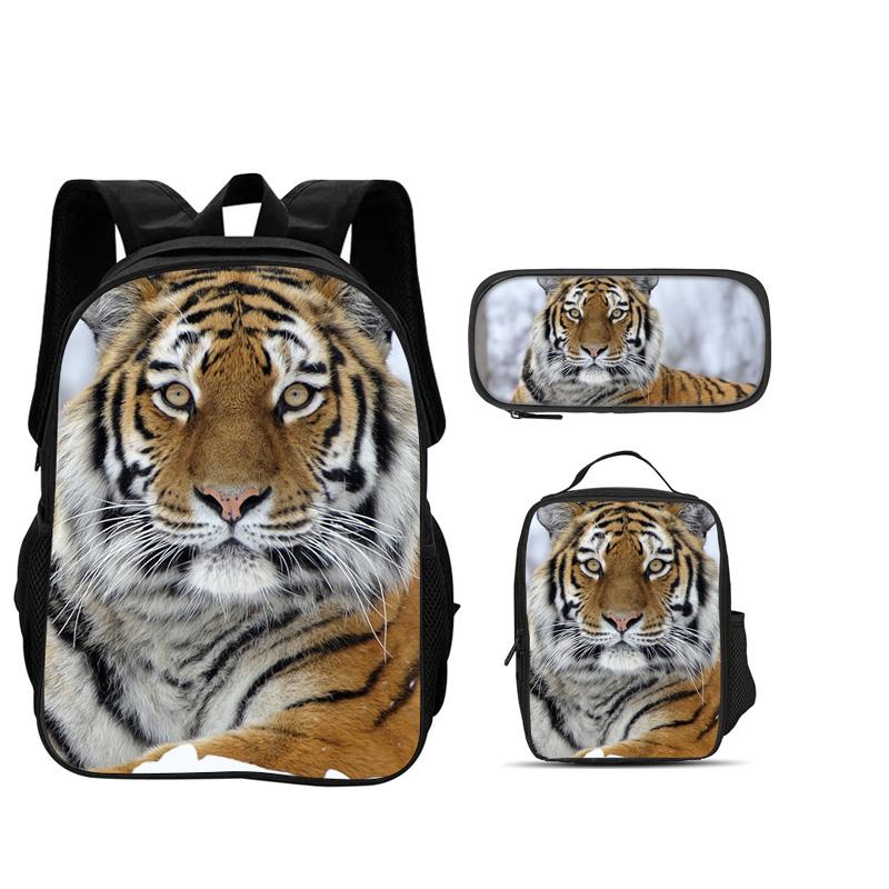 Sac à dos tigre trousse à crayons pochette de glace set de 3 pièces imprimé animal tendance meilleur cadeau pour garçons et filles pour l'école les anniversaires