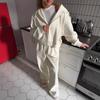 BJTZ 2026 Neuer Herbst Damen Reißverschluss Kapuzen Trainingsanzug Set Grau Lässig Zweiteiliges Outfit Langarm Loungewear Mode Sportlich