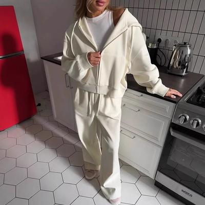 BJTZ 2026 New Autumn Women Zip Up Hooded Tracksuit Set Grey Casual Two Piece Outfit Long Sleeve Lounge Wear Fashion Sporty