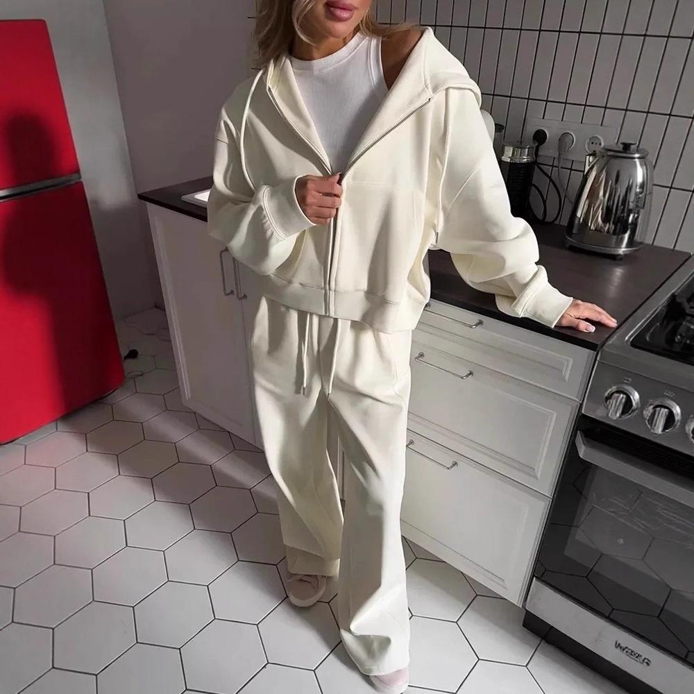 BJTZ 2026 Neuer Herbst Damen Reißverschluss Kapuzen Trainingsanzug Set Grau Lässig Zweiteiliges Outfit Langarm Loungewear Mode Sportlich