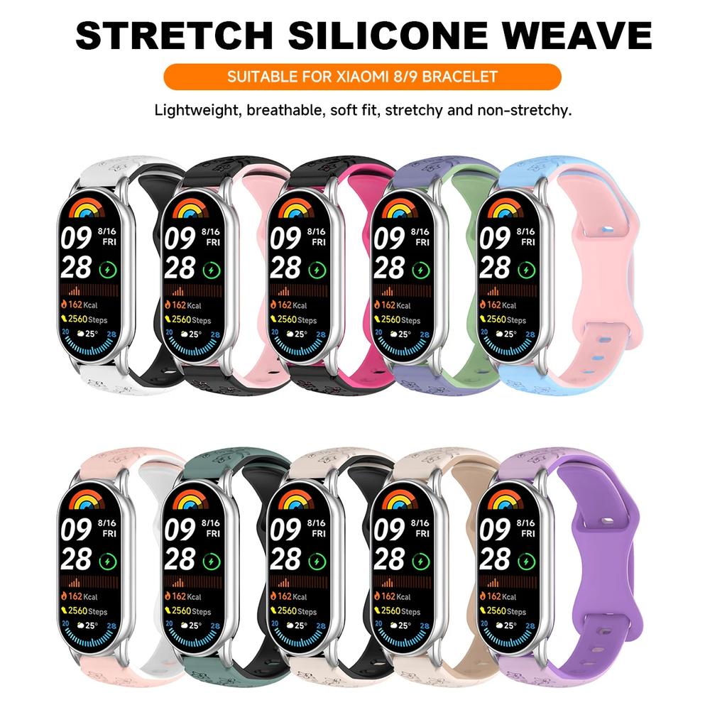 Women Silicone Flower 3D Engraved Bracelet for Xiaomi Band 9 NFC Smart Watch Breathable Watchband for Xiaomi Band 8 NFC strap