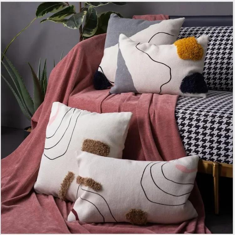 Yellow Abstract Handmade Geometric Embroidery Pillow Cover Home Decor Cushion Cover PillowCase Pillow Sham 30x50cm/45x45cm