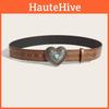 Leather Faux Belt With Geometric Embossed Design And Love Heart Buckle Daily For