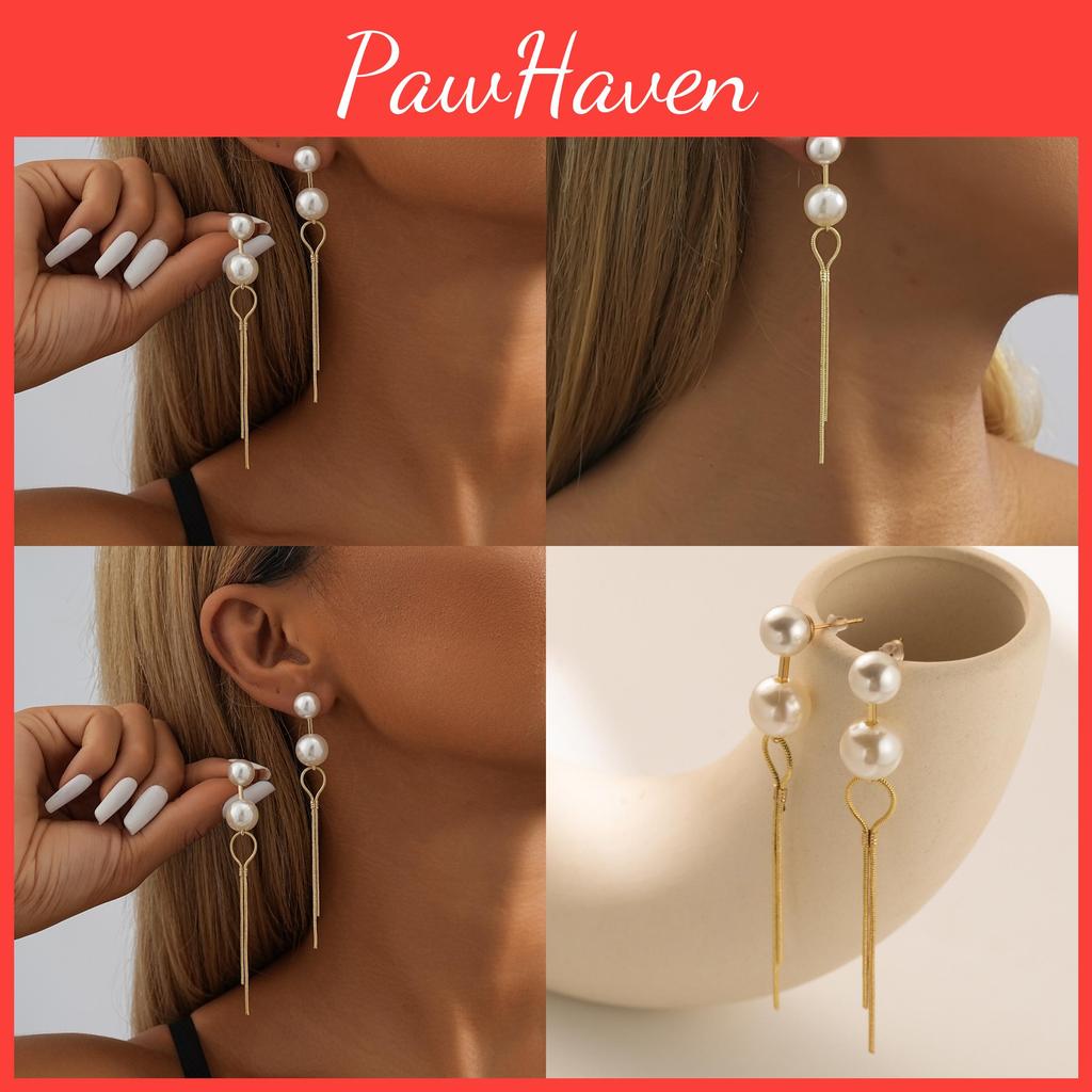 Pearl Long Stylish Earrings For Women Trendy Geometric Dangles Chain