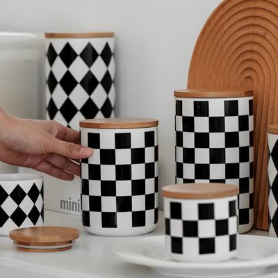 Geometric Ceramic Storage Jar Candy Coffee Tea Round Candle Jar Kitchen Miscellaneous Grains Seasoning Storage Sealed Jar