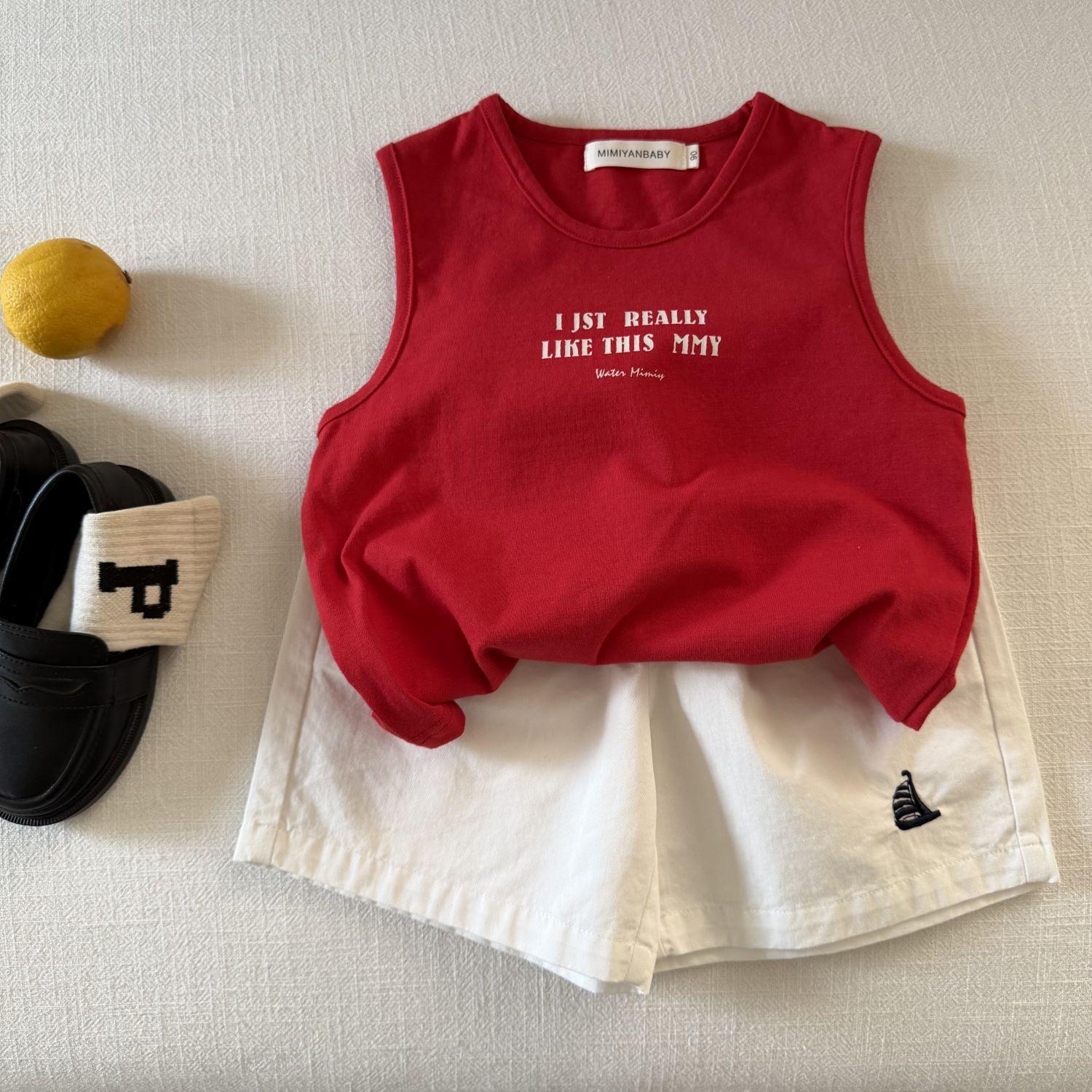 Kids Summer Lightweight Sleeveless T Shirt Breathable Letter Print Tank Top for Boys and Girls 80