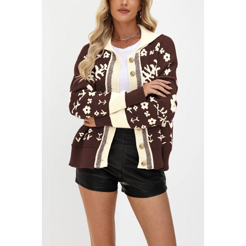VEZFAA Moda feminina casual outono inverno manga comprida gola polo suéteres