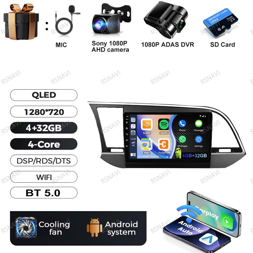 Car Radio Android 16 For Hyundai Elantra Avante AD 2015 ~ 2021 2019-2020 Stereo Qualcomm DSP BT Navigation Head Unit QLED DVD