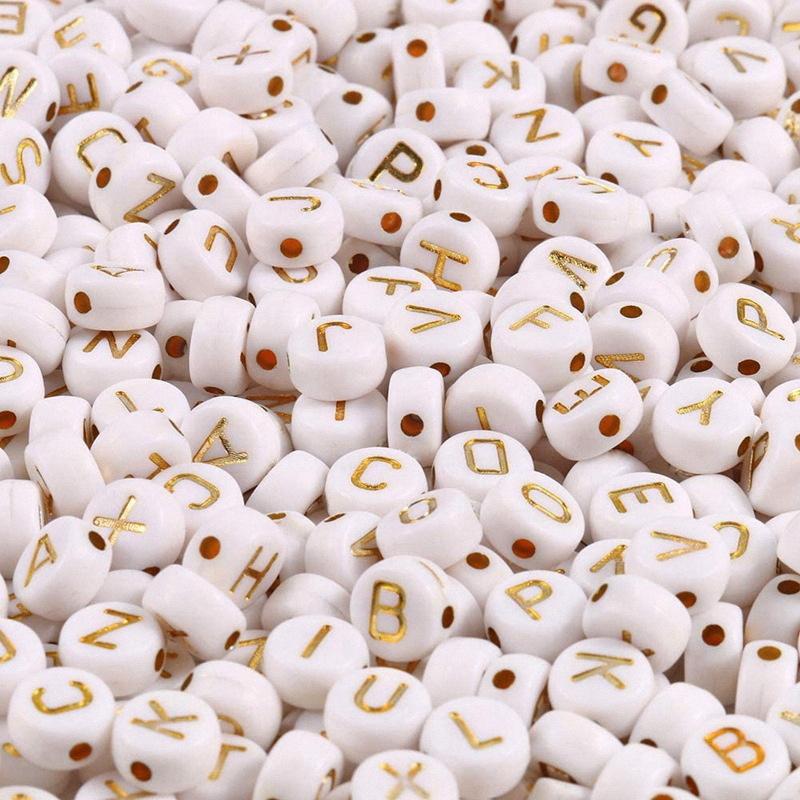 100pcs Round Square English Letter Beads DIY Bracelet Necklace Jewelry Accessory Acrylic Loose Bead String Black White Crafts