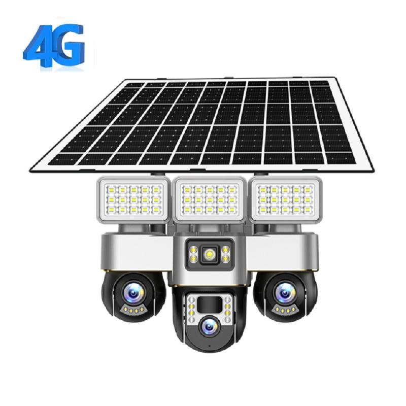 3-Lens Solar Camera, Outdoor Surveillance, WiFi, Floodlight Night Vision, Security Audio Camera, 16000mAh Battery CCTV