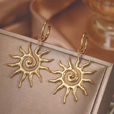 Stainless Steel Metal Spiral Sunflower Pendant Earrings for Women Vintage Gold Color Sun Geometric Drop Earrings Jewelry Gift