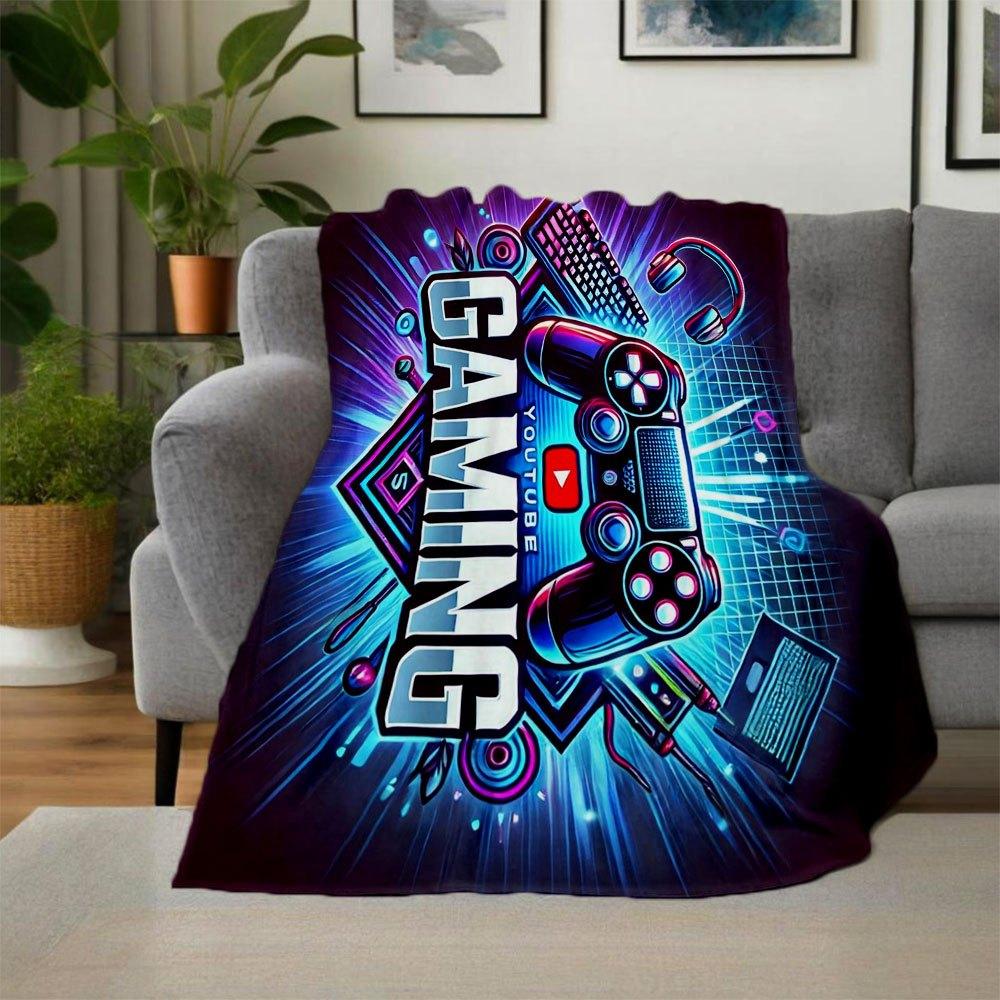 "Neon Gaming Controller Wall Art Decor"Blanket Flannel Throw Blanket for Sofa, Bed, Travel, Camping, Office, Couch, Chair, And Bed Gift for