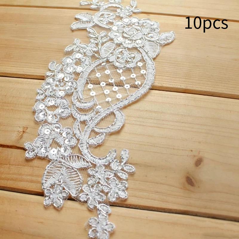 10Pcs Embroidery Flower Exquisite Trim Patches Lace Applique Sew On Patch Fabric Crafts Stickers Bag Gown Decoration
