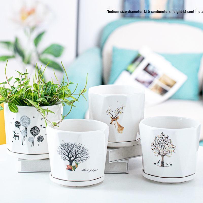 Simple Creative Ceramic Hanging Flower Pot with Tray - Large/Extra Large for Succulents and Green Pothos