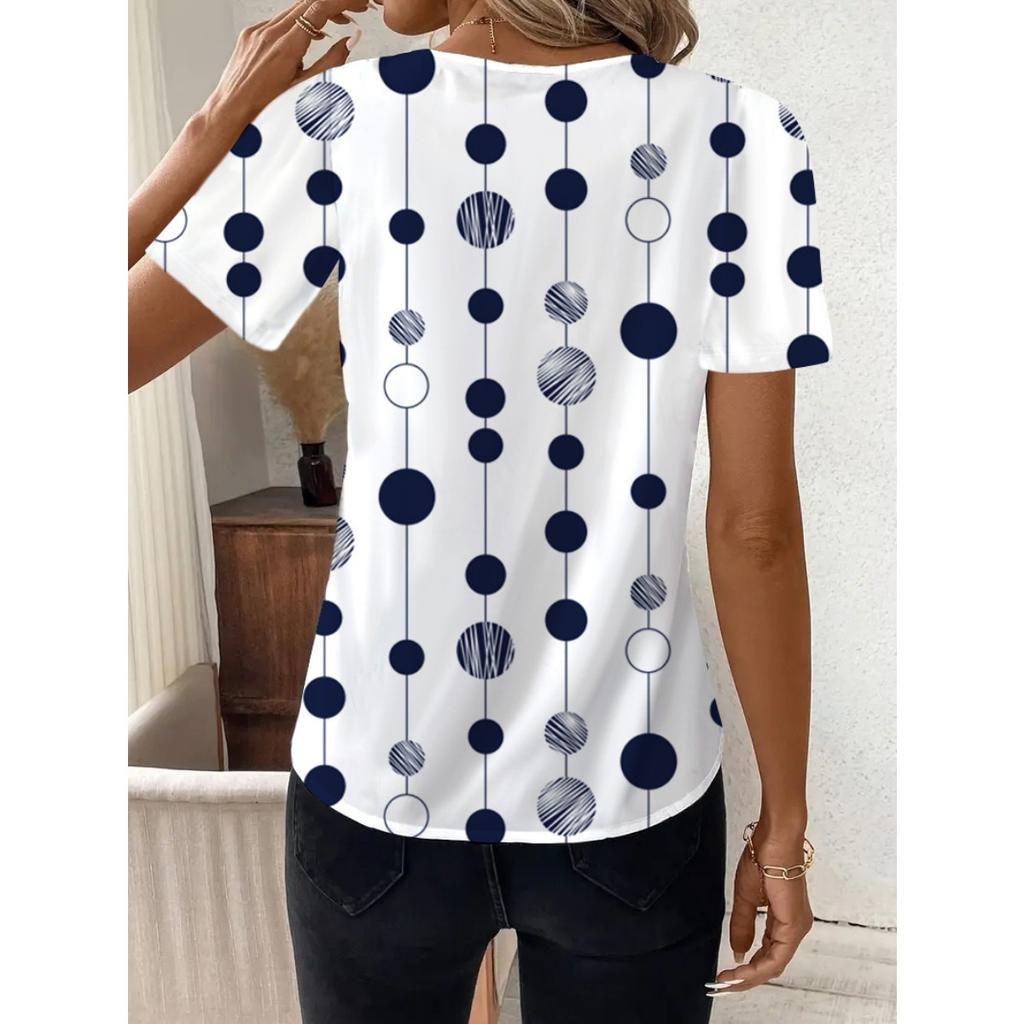 Fashion Casual Printed V-neck Top T-shirt for Women