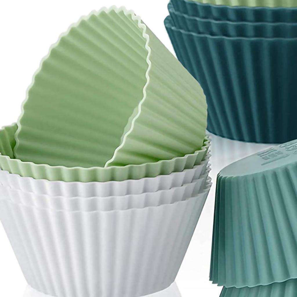 Muffin Cup Morandi Color Round Egg Tart Steamed Egg Silicone Complementary Food Mold 12Pcs