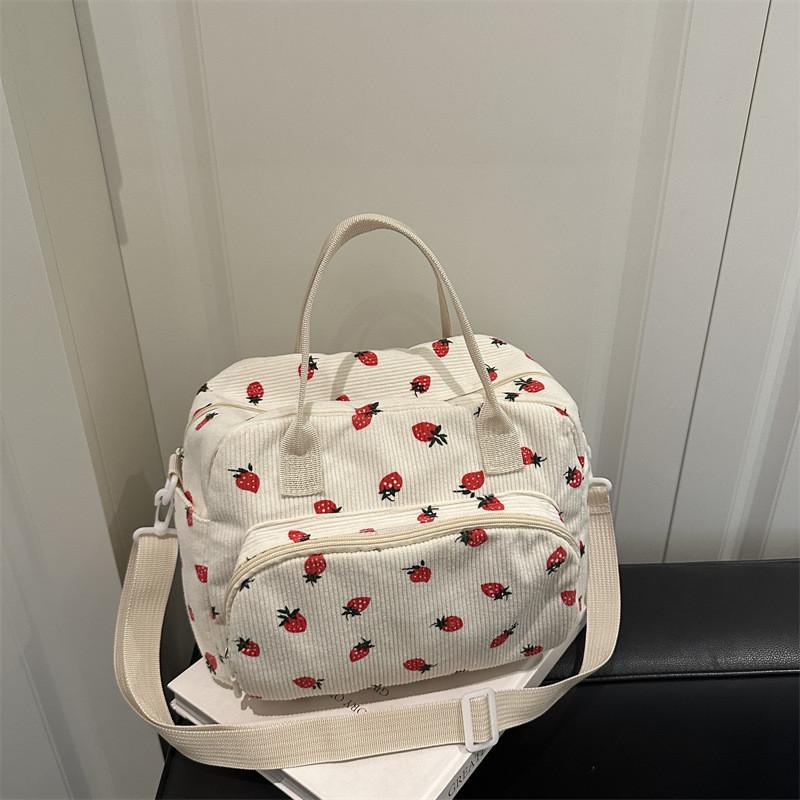 Corduroy Mini Crossbody Bag For Women With Strawberry Pattern Lightweight Shoulder Bag For Casual Outings