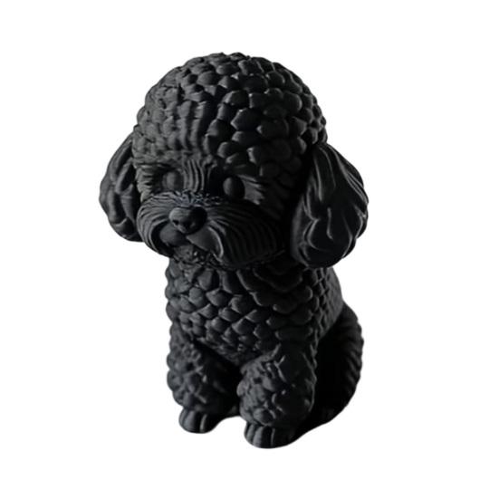 Huaqianguhh 3D Printed Cute Teddy Dog Statue, Mini Poodle Figurine, Matte Solid Black Statue with Detailed Curly Fur, Wide Anti-Tipping Base,