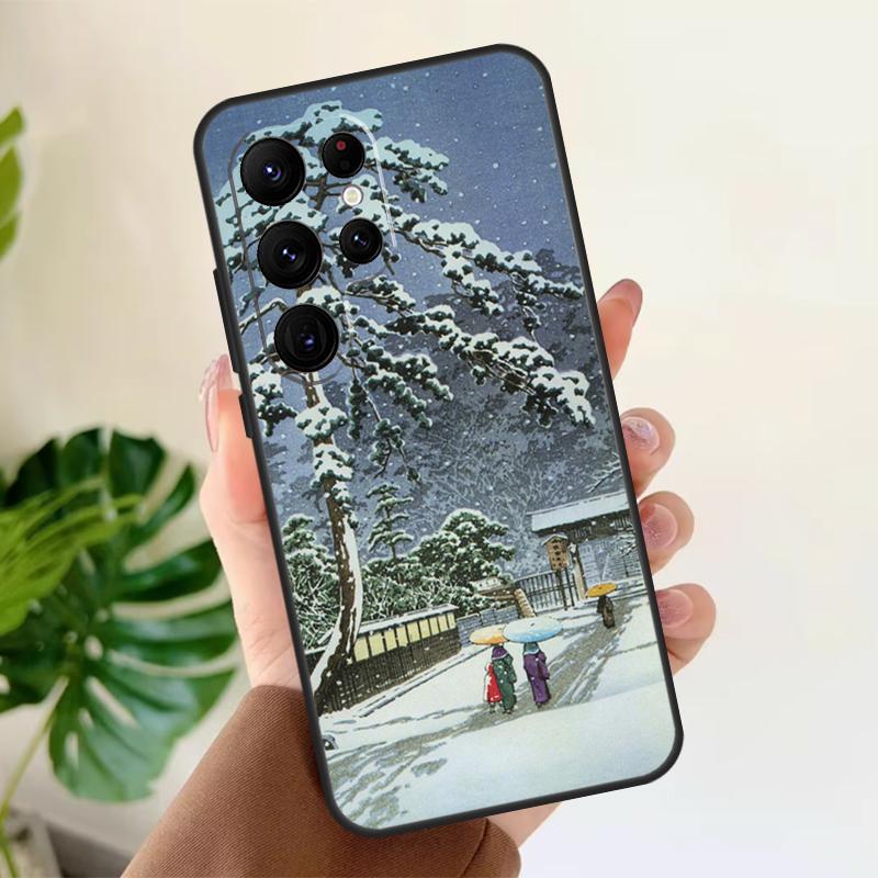

Japanese Snow Cherry Blossom Art Soft Case For Samsung Galaxy S24 Ultra S21 S22 S23 S25 Plus S20 FE S9 S10 S23 FE Phone Cover Galaxy S9