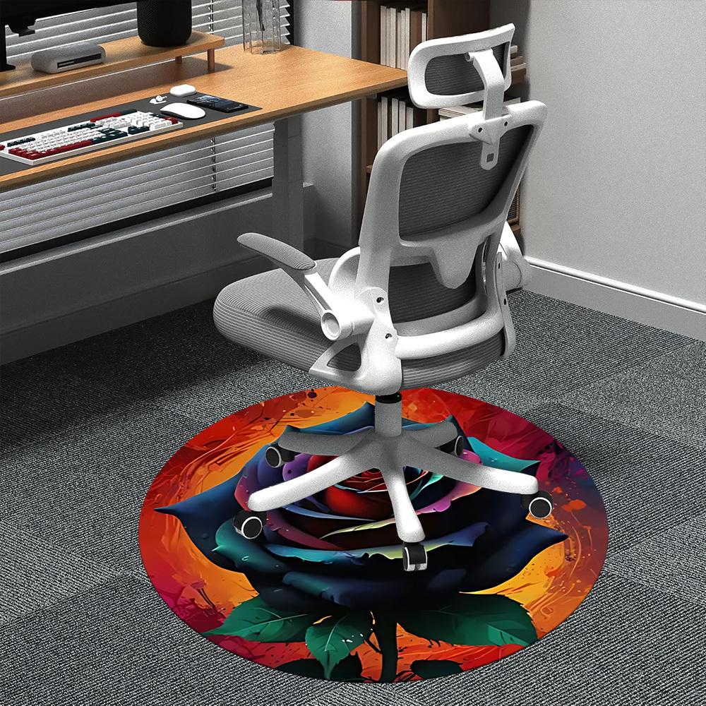 1pc Rainbow Rose Office Round Area Rug,  Mat Suitable ForOffice, Under Office Chairs Bedroom Living Room Home Decor, Room Deco