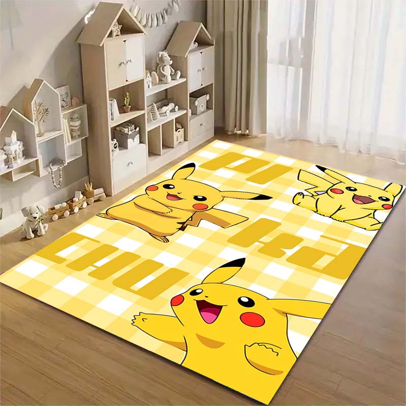 Pokémon print rug, cute Pikachu, Jigglypuff and Charmander cartoon decorative rug, home décor