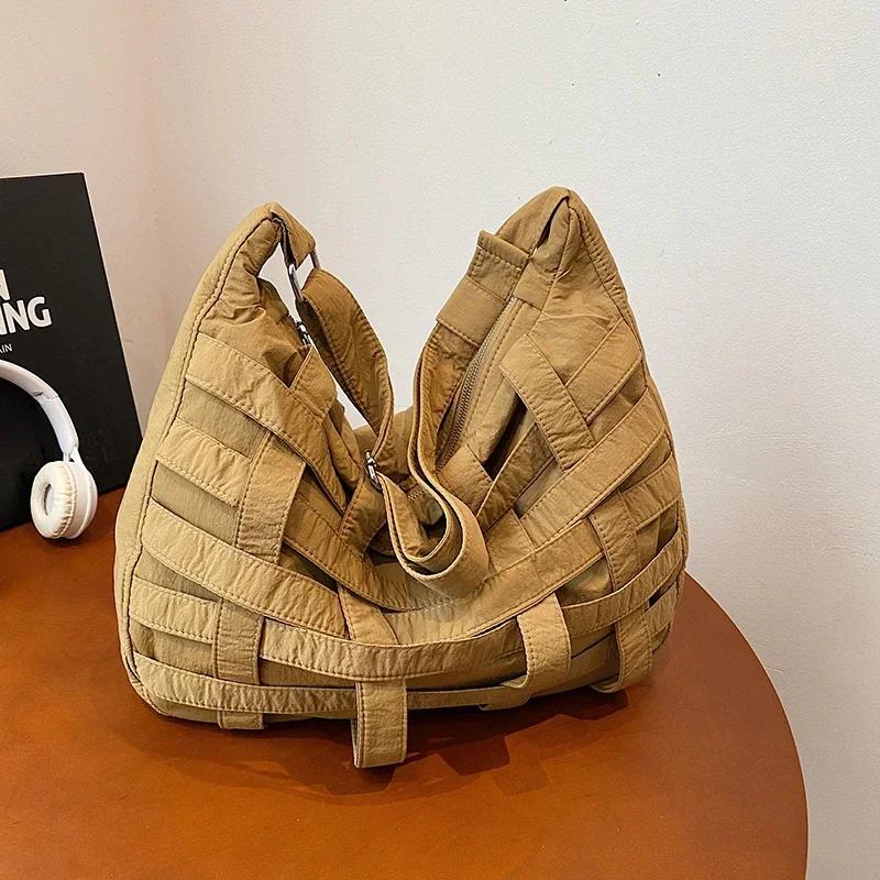 Crossbody Bag with Custom Niche Design  Three-dimensional Hollow Fabric Shoulder Bag  Large Capacity  Travel Storage