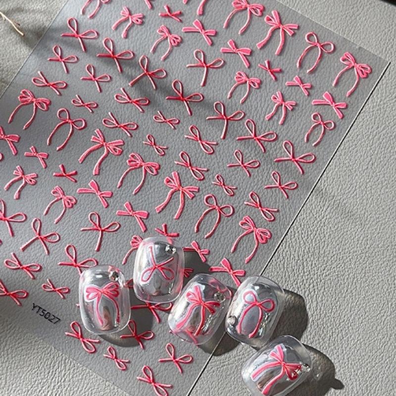 1 Folha Adesivos de Unha 3D Laço Y2K Colorido Fita Gravata Borboleta Adesivos Autoadesivos Sliders Folhas Para Manicure Decoração de Arte de Unha