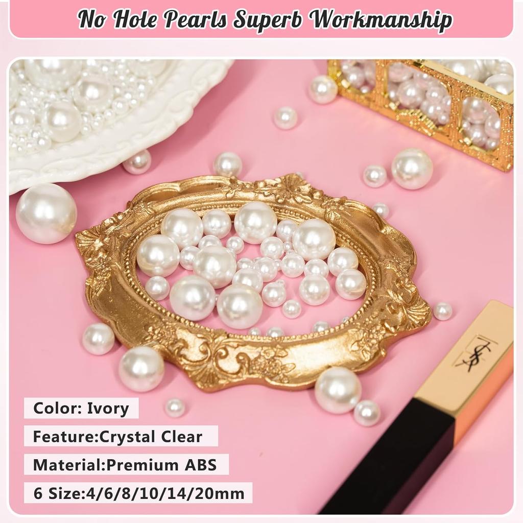 2000PCS Pearls for Crafting, Ivory No Hole Beads for Centerpieces Vases, Assorted Sizes Bulk Fake Pearls Beads for Vase Filler,Jewelry Making