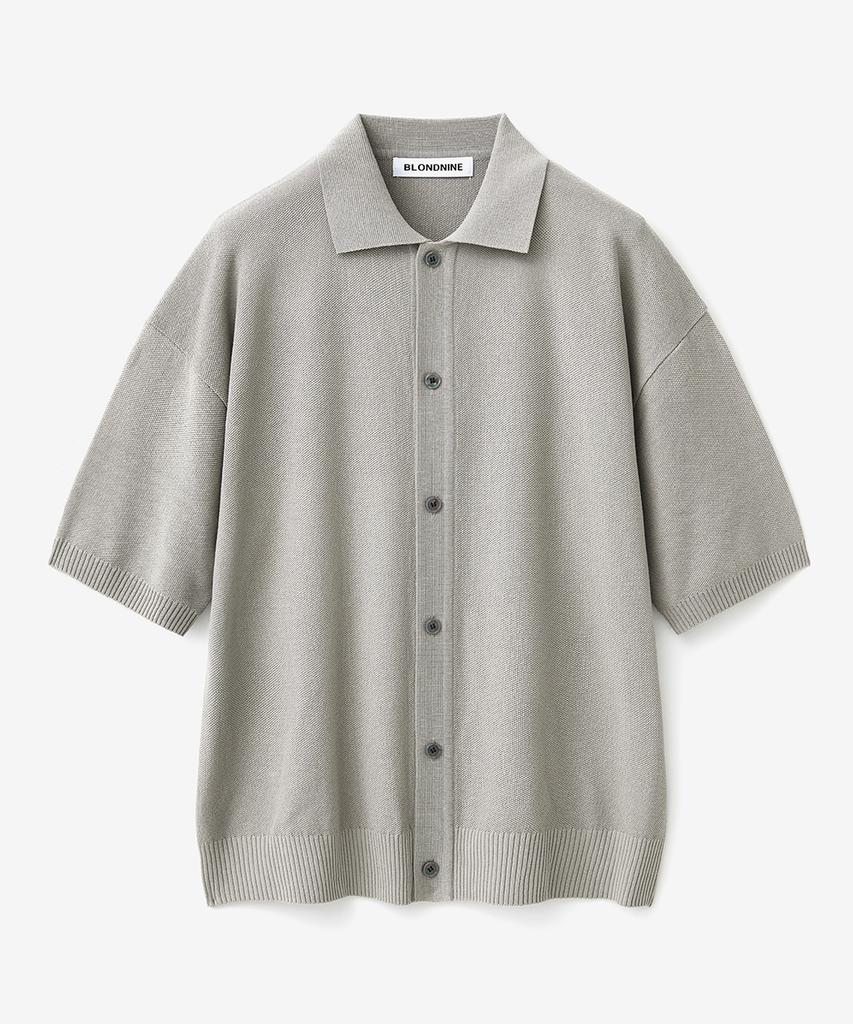 Blond9 Cotton Collared Short Sleeve Knit Cardigan_Sand Gray