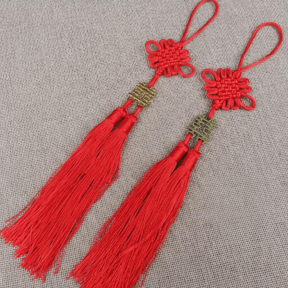 Fashion Red Double Happiness Decorations Handmade Lucky Chinese Knot Pendant Creative Double Tassel Rope Gifts