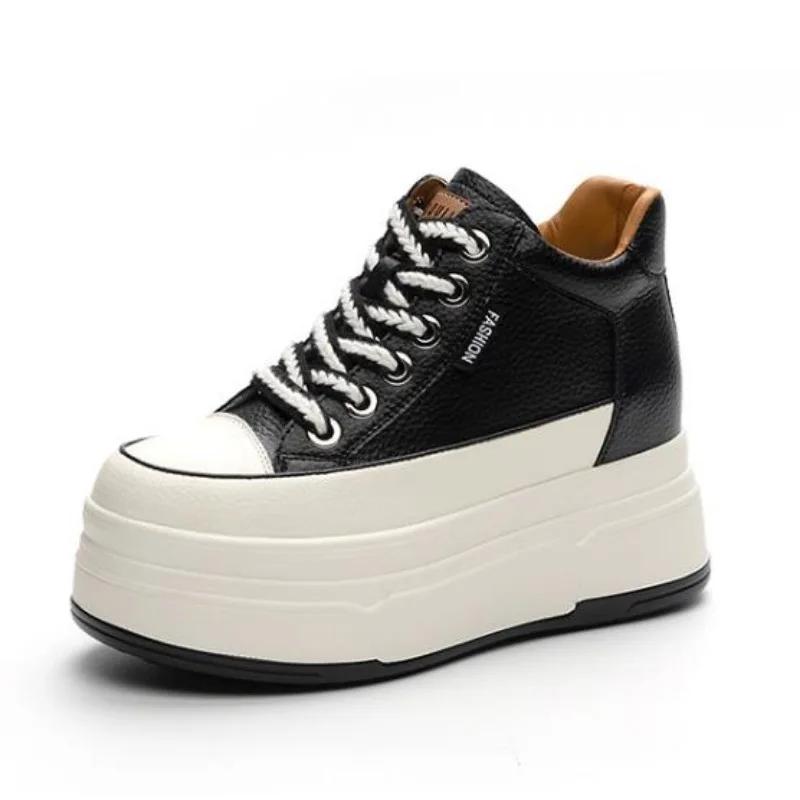 9CM Kuh Wildleder Echtes Leder Frauen Vulkanisierte Schuhe Plattform Keil High Top Skate Boarding Hohe Marke Heels Casual Stabile schuhe
