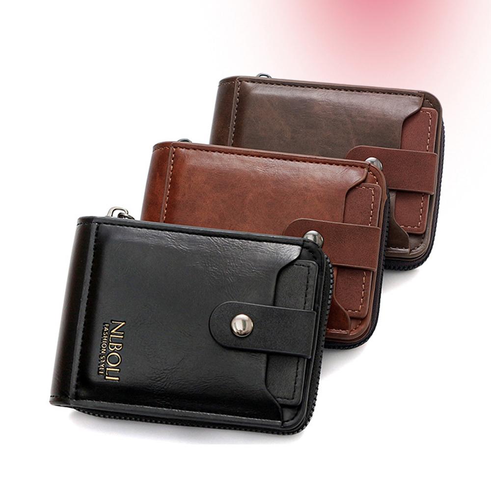 Large Capacity Solid Color Card Bag Zipper PU Leather Card Holder RFID Male Wallet  Shopping