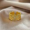 Open Ring Vintage Lace Crown Ring Hollow Carved Floral Gold Plated Ring for Women Elegant Retro Fashion Jewelry