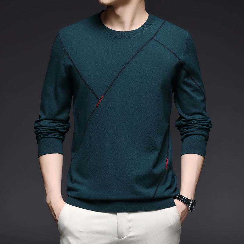 

Men s Round Neck Knitwear Long Sleeve Casual T-shirt - High Quality Spring & Autumn Base Layer 2XL
