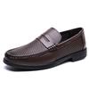 Fashion Brand Comfortable Round Toe Business Casual Leather Shoes Summer New Men Top Layer Cowhide Hollow Breathable Bean Shoes