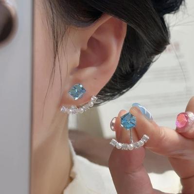 Wind 925 Women's Flash Diamond Arc Rear Hanging Earrings Personalized Versatile Stud Earrings 2025 New High-end Earrings