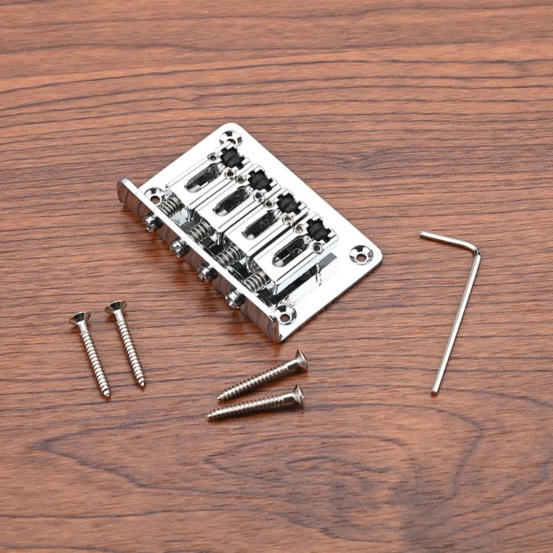 4 String Fixed Hardtail Bridge Vintage Bent Saddle Replacement Electric Guitar Bridge with Screws and Wrench Durable