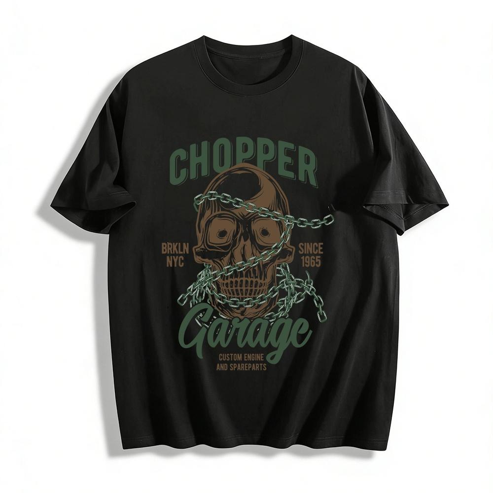 Chopper Garage NYC Футболка с принтом черепа в байкерском стиле Повседневная футболка Из чистого хлопка XXS
