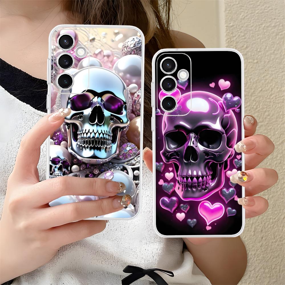 Silver Skull Clear Mobile Phone Case for Samsung Galaxy S25 S24 S23 S22 S21Plus FE Ultra Colorful Cover