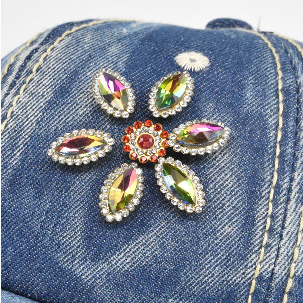 Vibrant Rhinestone Flower Embellished Baseball Cap - Lightweight, Adjustable, Trendy Sun Hat for Women with Solid Colors