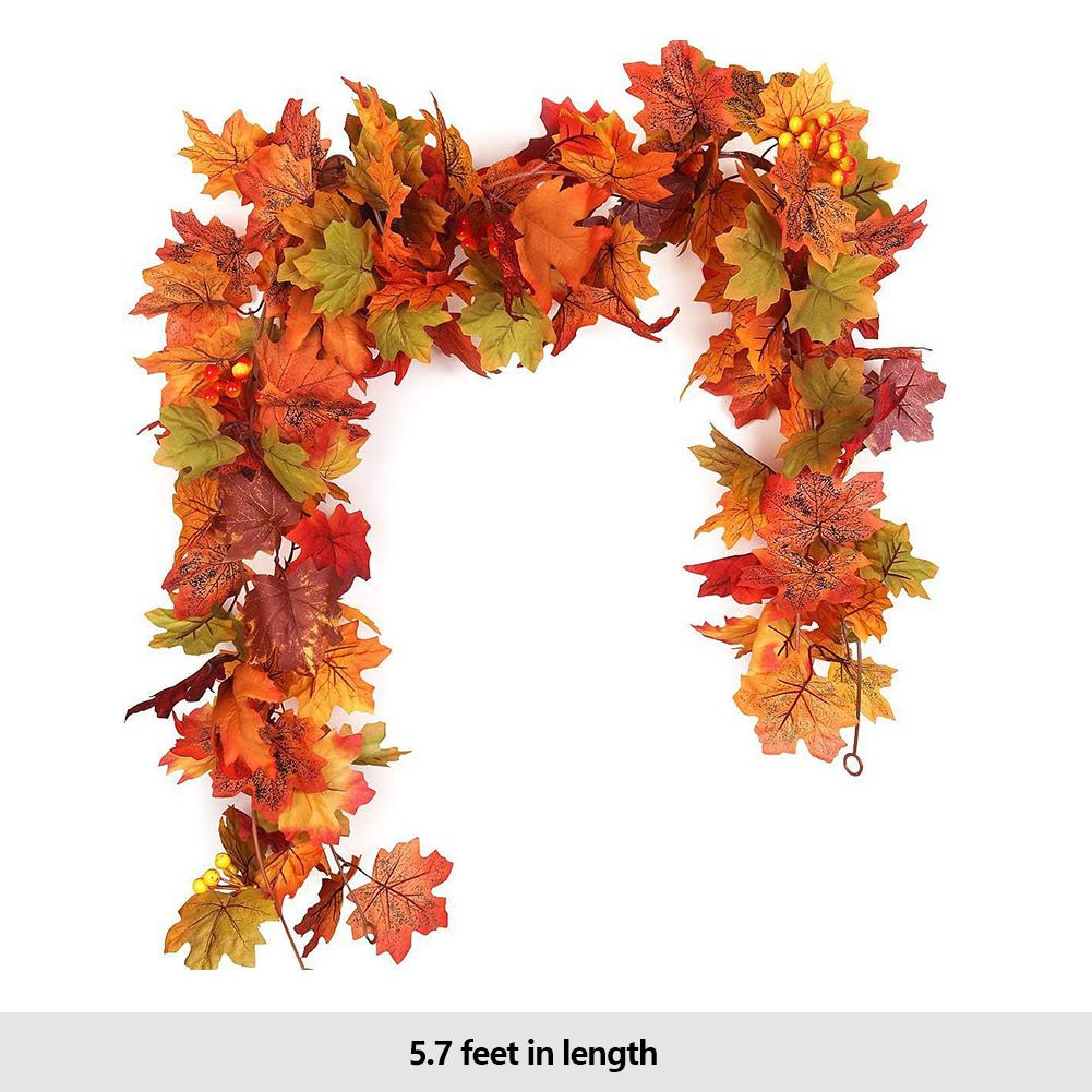 Artificial Maple Leaf Garland Fake Autumn Leaves Garland Hanging Plant Wedding Thanksgiving Dinner Party Fireplace Decor