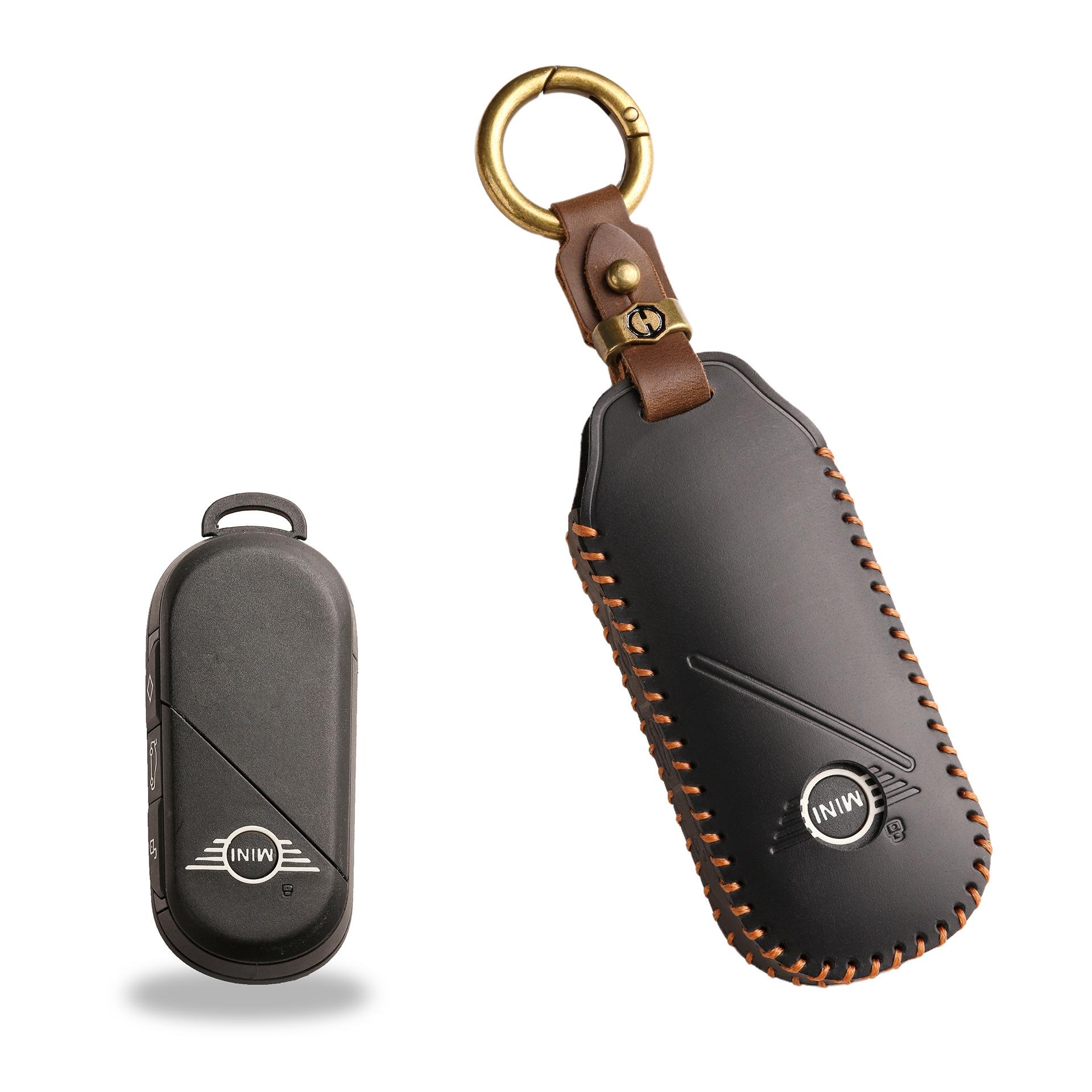 

The new model is available for BMW MINI key cover, handmade leather car key protective case bag. чёрный