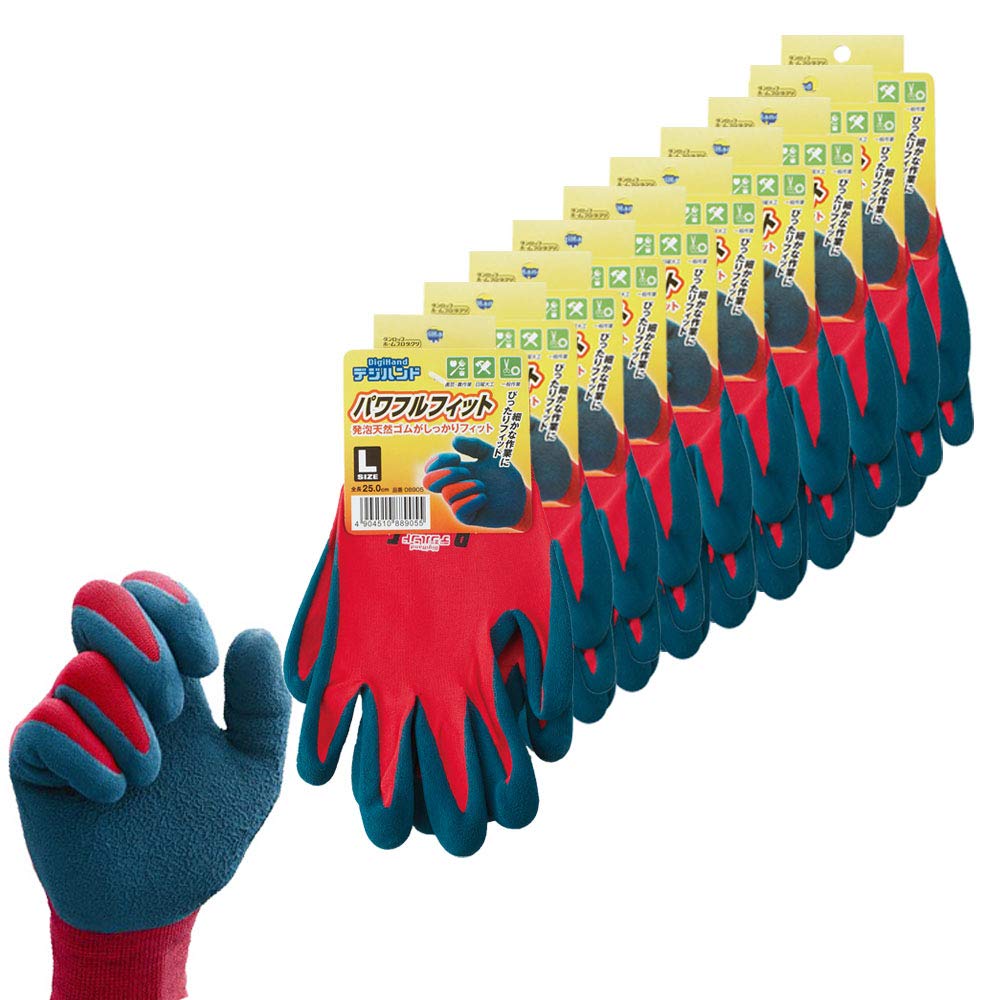 Dunlop Home Products DigiHand Powerful Fit Work Size 10 Approximately Long Gloves, L, Red, Pairs, 26.5cm