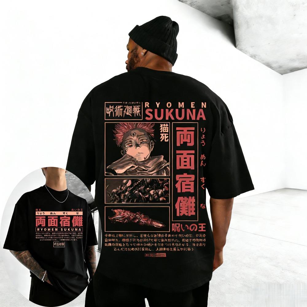 

Футболка унисекс из чистого хлопка Jujutsu Kaisen Рёмен Сукуна 2026 Лето Горячий Аниме Принт Круглый вырез Свободная Семейная Короткий рукав Верх L