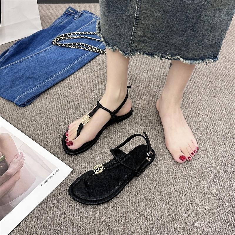 

Fashion 2025Bohemian Style Women s Beaded Flat Sandals Casual Clip Toe Soft Sole Beach Shoes Lightweight Elastic Band Summer 35 чёрный