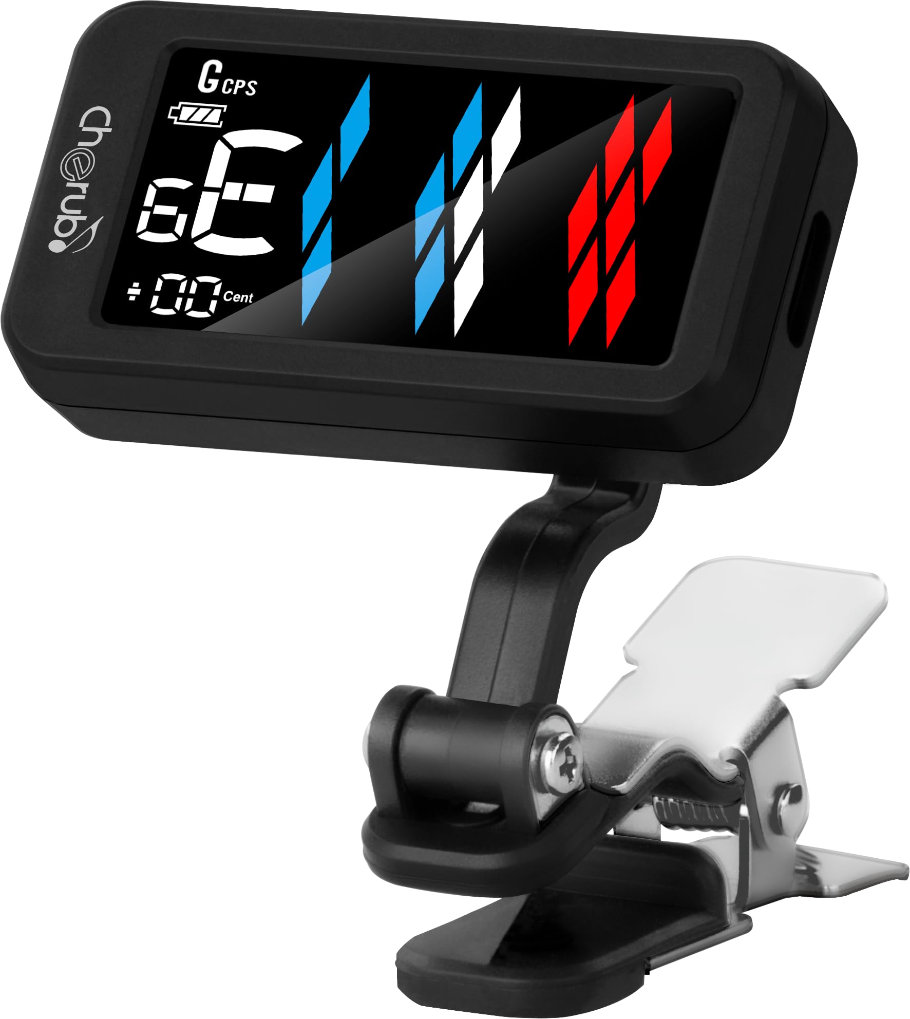 

USB rechargeable clip tuner used by famous Features ukulele and bass Compact CPS Automatic Black Cherub Type-C musicians. Easy-to-read display. чёрный