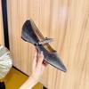 French rhinestone word with Mary Jane shoes women's 2025 new suede pointed head shallow mouth flat shoes inner height increase shoes