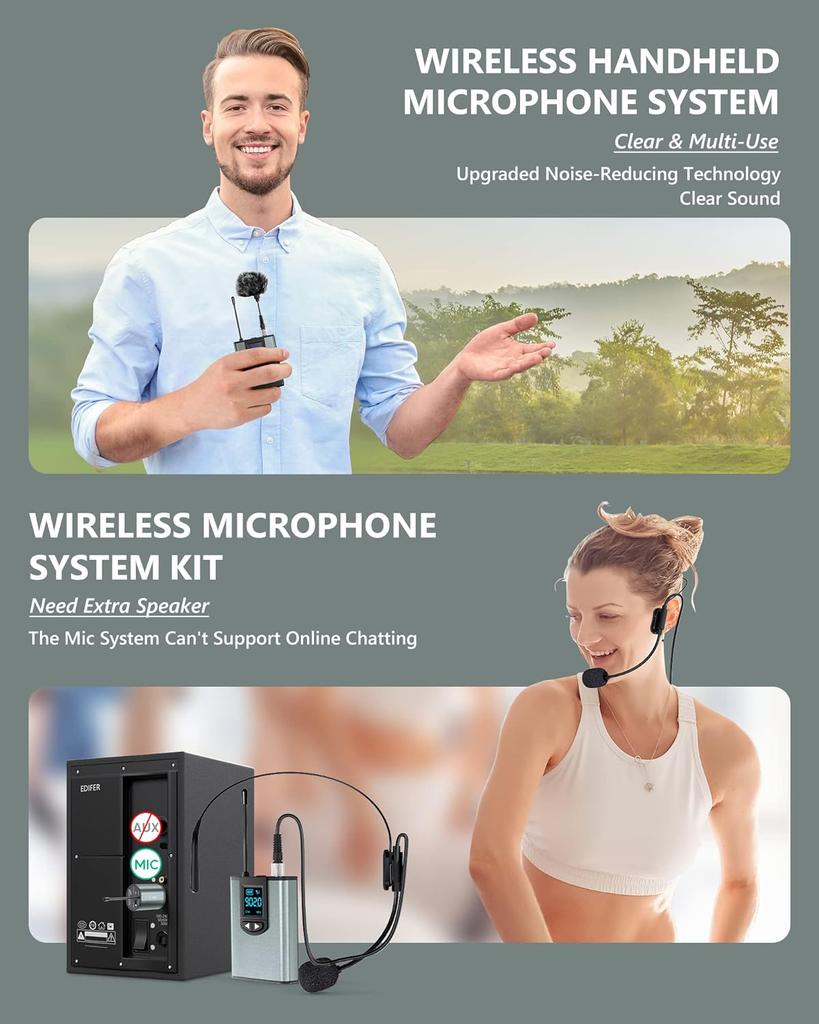 Rechargeable Wireless Microphone System PA Speaker Recording Microphone Headset/Stand/Lavalier Mic Bodypack Transmitter Receiver
